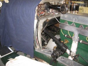 About to start re-wire - note old wiring pvc coated rather than cotton as well as some bell wire. Held together with insulating tape, etc